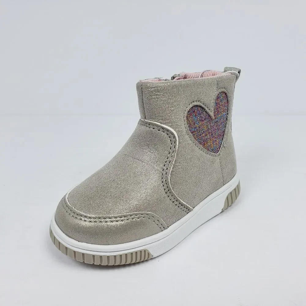 Stride Rite 360 Baby Girl Sz 5M Champagne Shimmering Rainbow Glitter Heart Boots